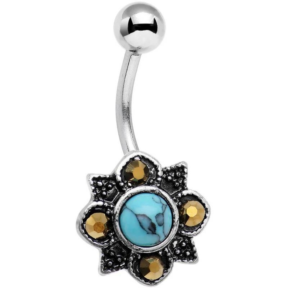 nwt yellow turquoise southwestern summer floral flower 14G belly button ring
